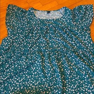 Floral Peasant Blouse - Teal Green